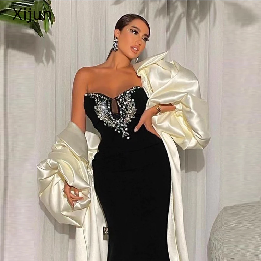 Xijun Gogerous Evening Dresses With Jacket Velvet Women Beads Crystal Party Prom Dress Saudi Arabia Prom Gowns Sweetheart Formal