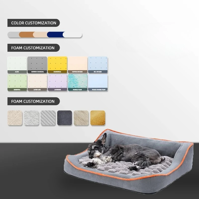 Customized waterproof washable pet bedspread memory foam dog bed ultra soft orthopedic pet bed machine washed dog bed