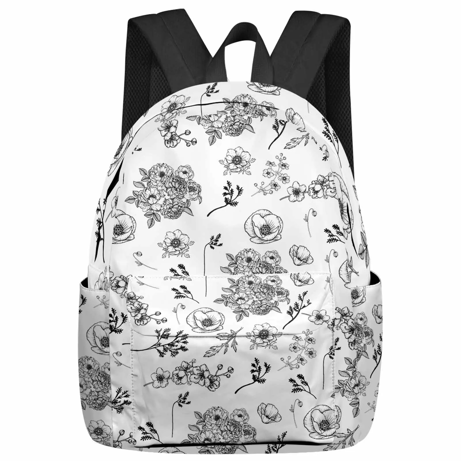 Sketch Flowers Leaves Retro Backpack School Bags for Teenagers Students Laptop Bag Women's Casual Travel Backpack