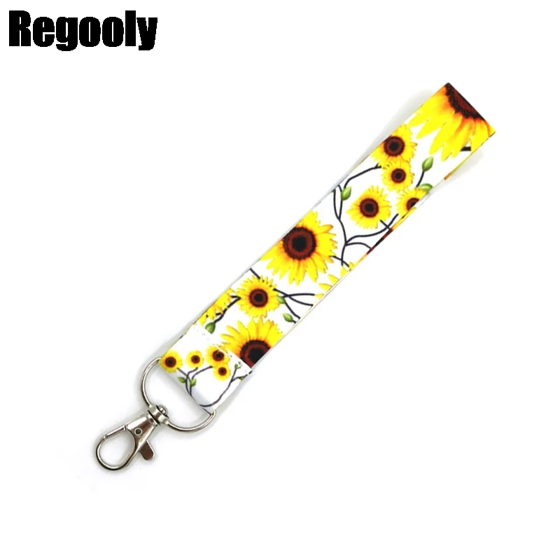 Sunflowers flowers women Wristlet hand strap Keychain Lanyards Id Badge Holder ID Card Pass Gym Mobile Phone Badge Holder Strap