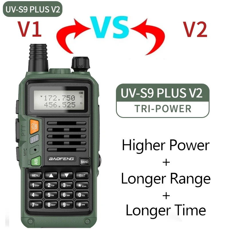 BAOFENG UV-S9 Plus V2 강력한 핸드헬드 UHF VHF 듀얼 밴드, 16km 장거리 방수 워키토키, 햄 UV-5R 양방향 라디오