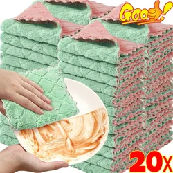 Coral Fleece Dishcloths Double-sided  Microfiber Towels Super Absorbent Cleaning Cloths Household Non-stick Oil Scouring Rags