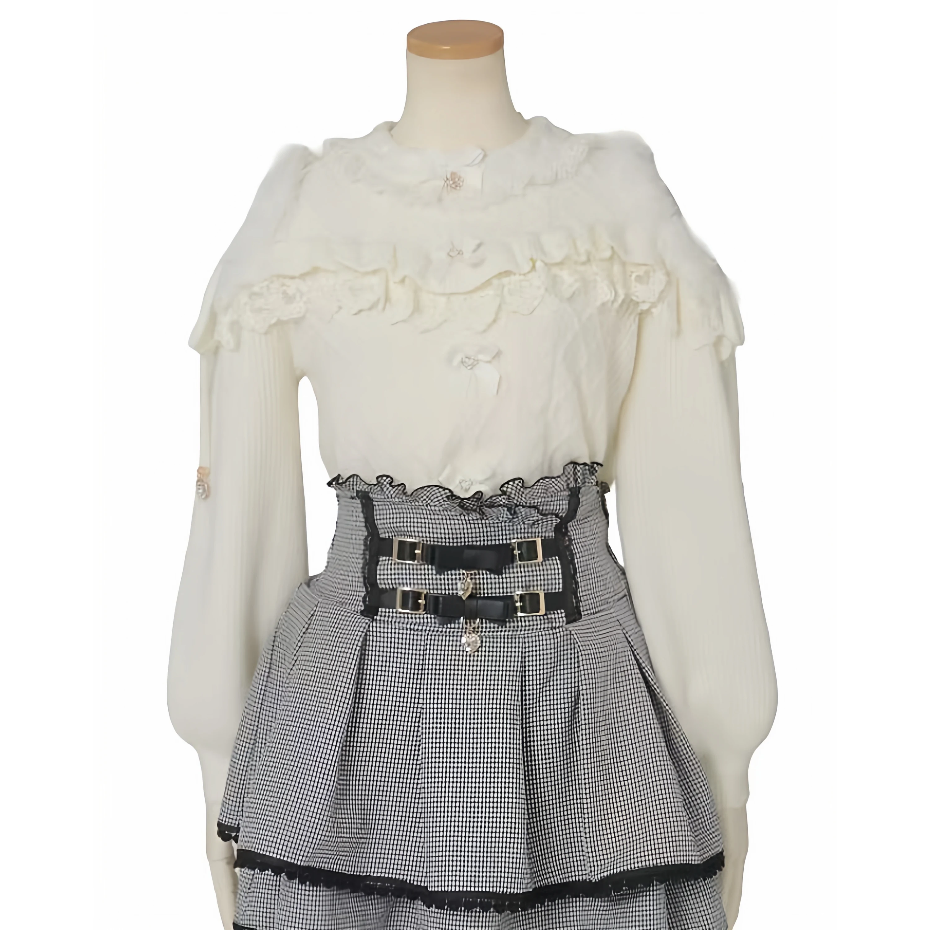 ليز سترة اليابانية الألغام الإنتاج الضخم لطيف الفتاة القوس خارج الكتف البلوزات الخريف الشتاء جديد المرأة بلوفر مغزول #4