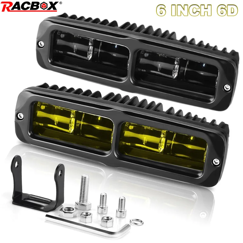 Barra de luz LED 6D, luz de trabajo LED de 6 pulgadas y 30W, luz antiniebla blanca amarilla para coche, motocicleta, todoterreno, 4X4, ATV, camión, Tractor, 12V, 24V