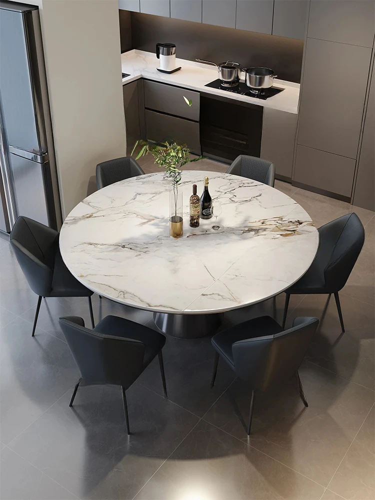 Light luxury modern retractable function square and round dual-purpose rotatable dining table