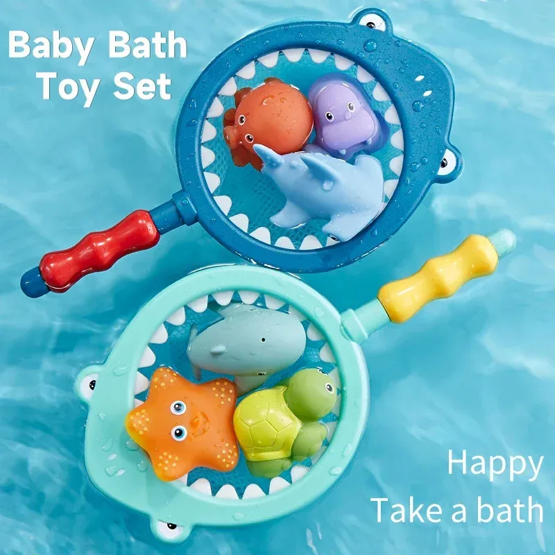 Kids Fishing Game Toy Set with Scoop Net & Floating Animals, Bath Toy for Toddlers, Child Interactive Water Play for Pool Beach