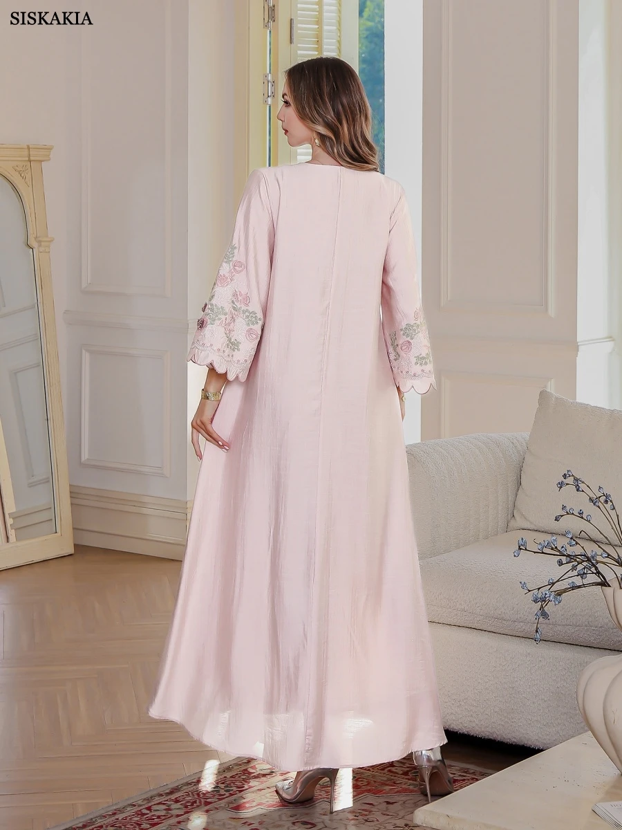 Siskakia luxe broderie florale femme robe de soirée col en v Abayas dubaï pétale manches Caftan marocain