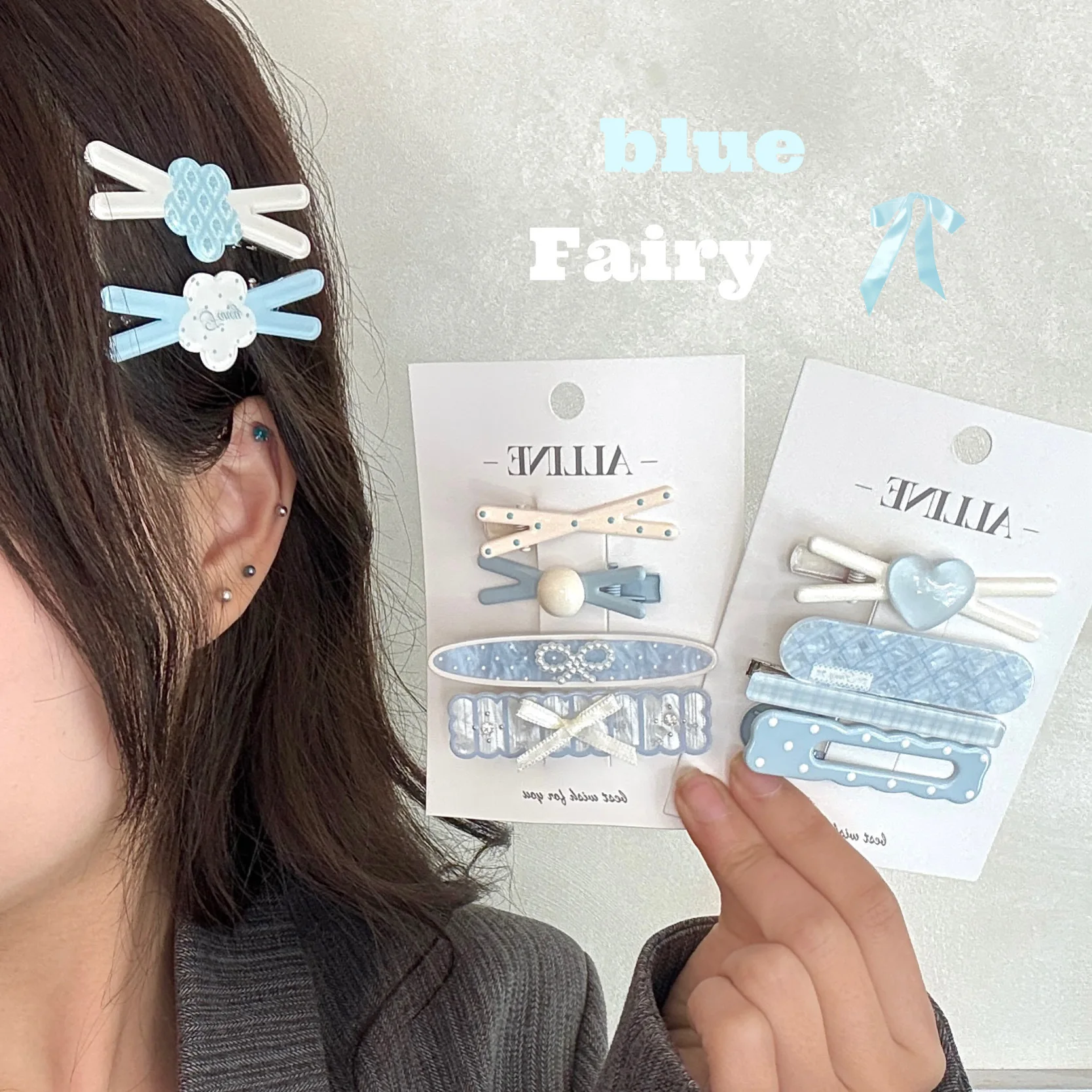 

3/4/5 Pcs Blue Style Fashionable Sweet Girl Wave Hair Clip Versatile Bangs Clip Clip Hair Clip Headband Hair Clip