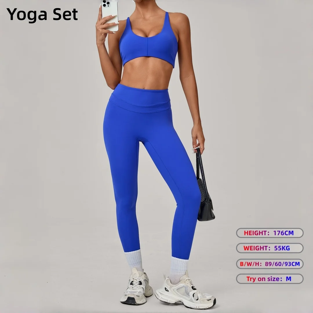 

Комплект для йоги из 2 предметов: женский спортивный костюм с высокой талией, облегающий топ без спинки и леггинсы для фитнеса, бега, тренировок в зале