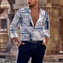 Men Summer Fashion New Long-Sleeved Shirt Cashew Flower 3D Printing Business Leisure Party single Breasted Hawaiian Beach Shirt