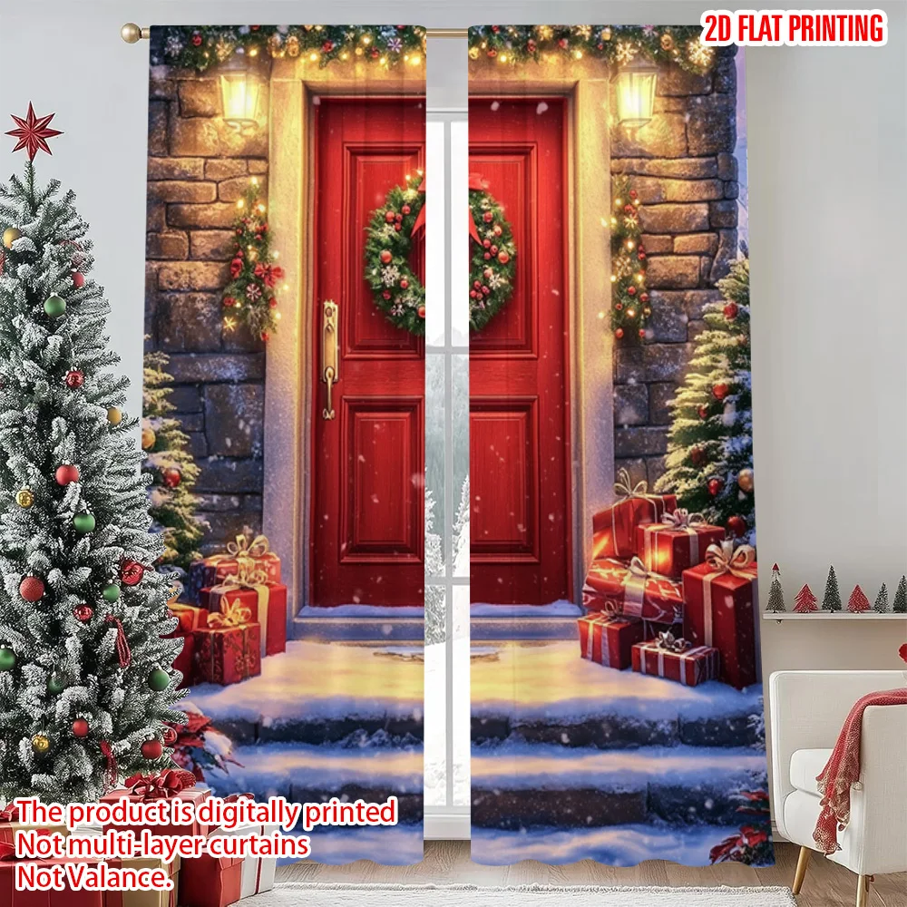 

2pcs 2D flat printing Merry Christmas Popular Curtain European landscape9 Versatile 100% Polyester Without Electricity Family
