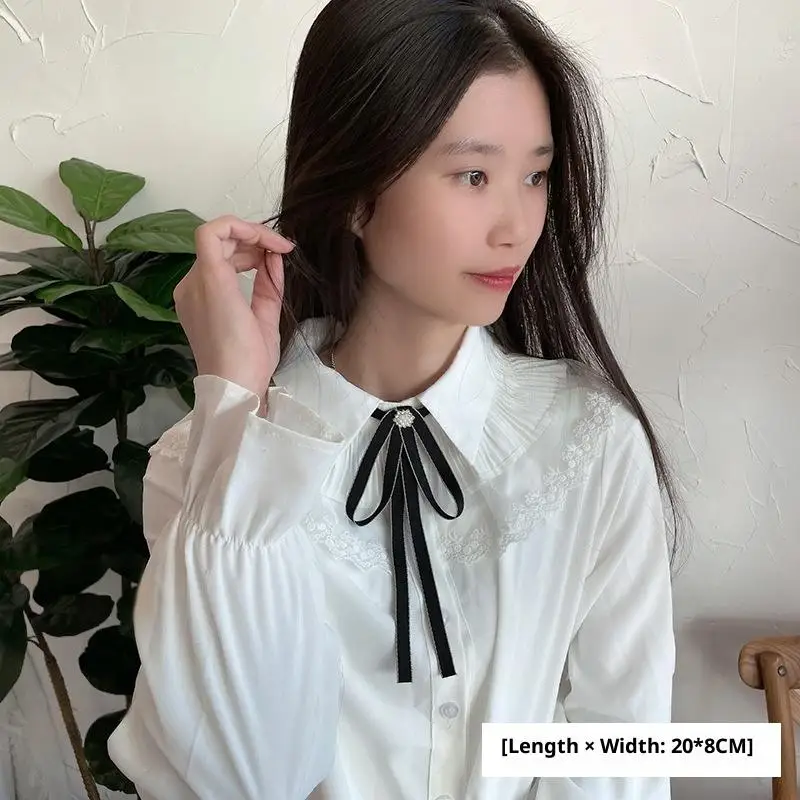 1 Buah Pin Dasi Kupu-kupu Pita Buatan Tangan, Gaya Kampus Inggris Korea dalam Warna Hitam untuk Wanita dan Anak Perempuan Kemeja Kerah Putih