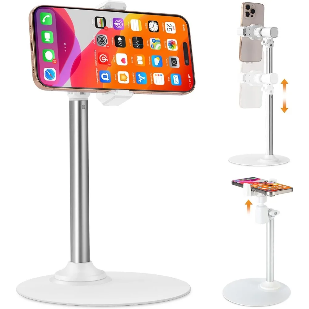 Adjustable Desk Phone Stand with 360° Rotatable Clip Mount for Overhead Live Streaming and Video Recording