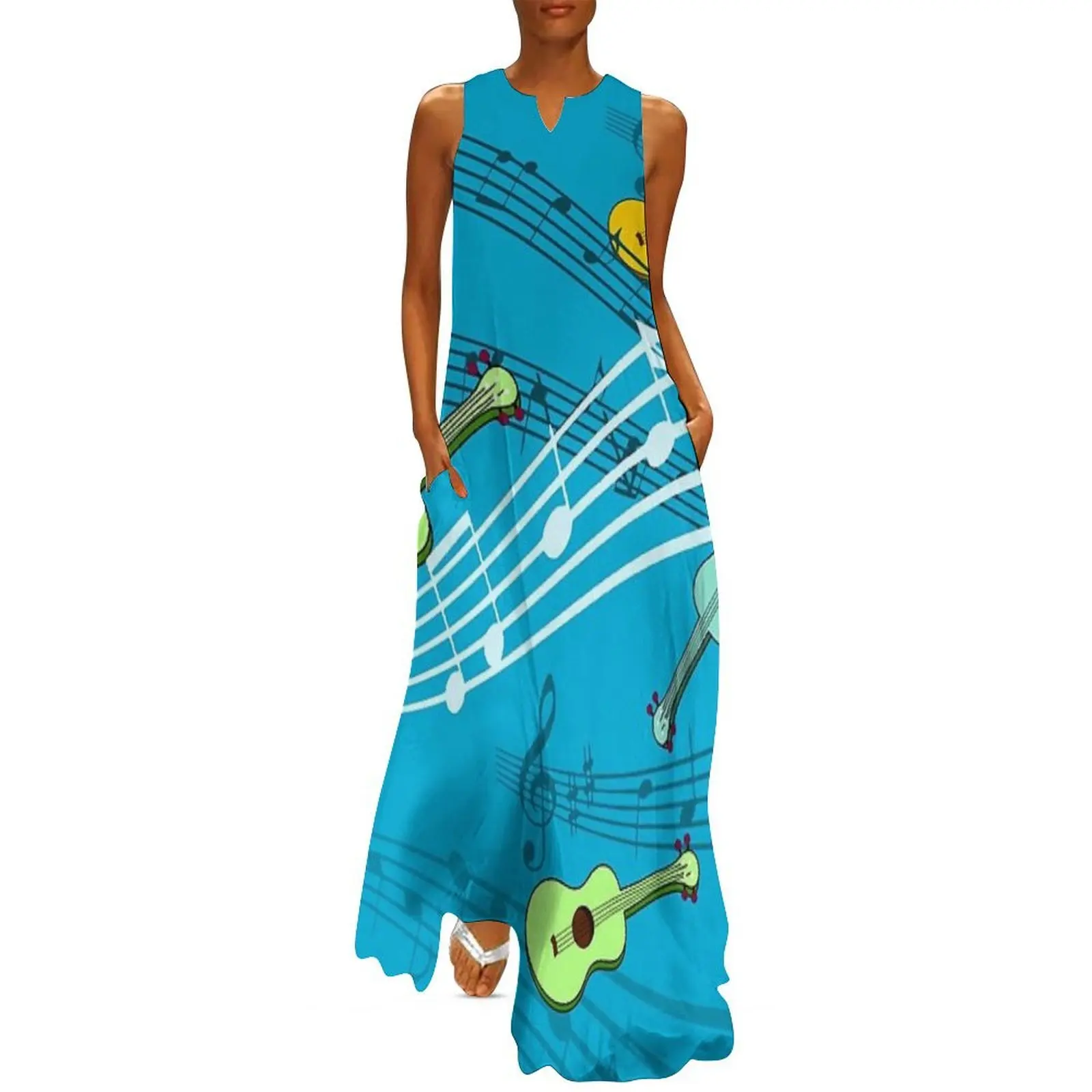 

Ukulele music notes pattern in blue Long Dress dresses for women 2025 luxury dresses bandage dress