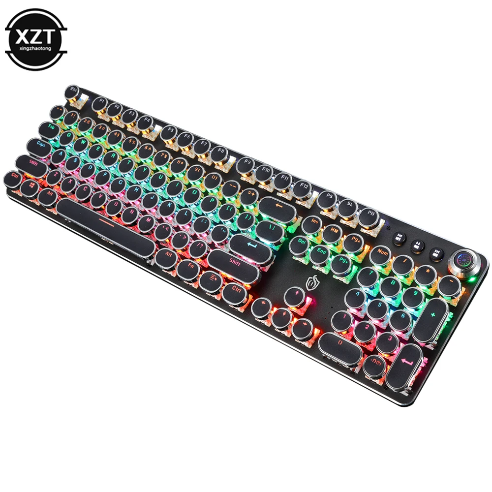 Round Key Game Mechanical Keyboard Retro Punk Knob Electroplating 104 Key Computer Keyboard Backlight USB Wired Laptop Keyboard