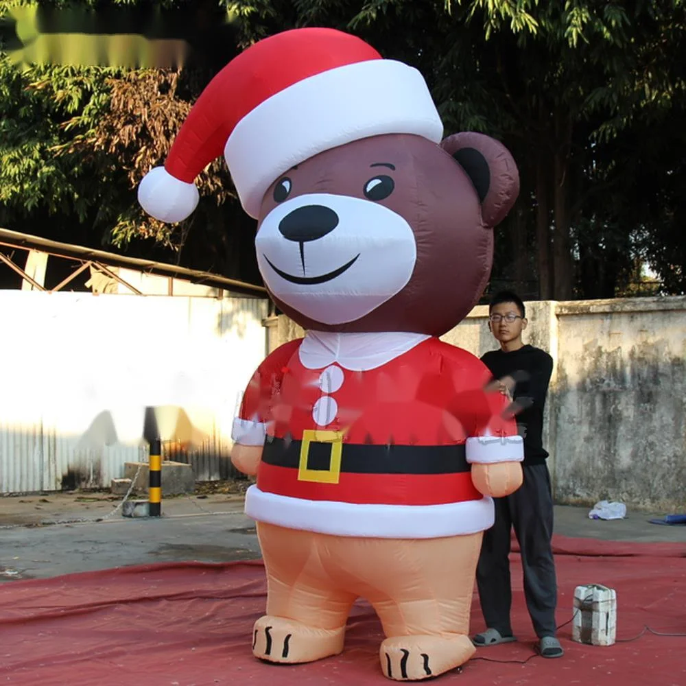 wholesale 3mH cute giant Christmas brown inflatable teddy bear with red hat for holiday advertising decoration