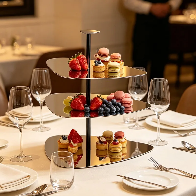Nordic Dessert Plate Luxury Three-layer Aesthetic Cake Stand Afternoon Tea Stainless Steel Decoration Fruit Dishes Home Supplies