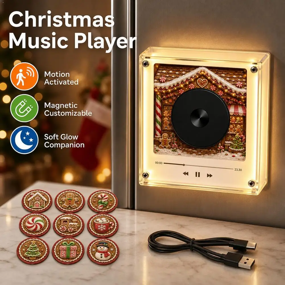 Christmas Kitchen Music Decor Magnetic Fridge Melody Player With 9 Festive Song Discs Gingerbread Sensor Christmas Sticker