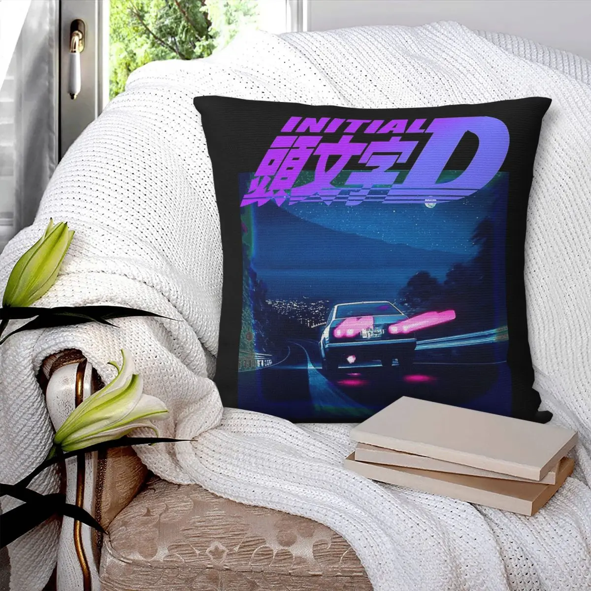 Initial D Neon Ae86 Square Pillowcase Polyester Pillow Cover Velvet Cushion Zip Decorative Comfort Throw Pillow For Home Sofa