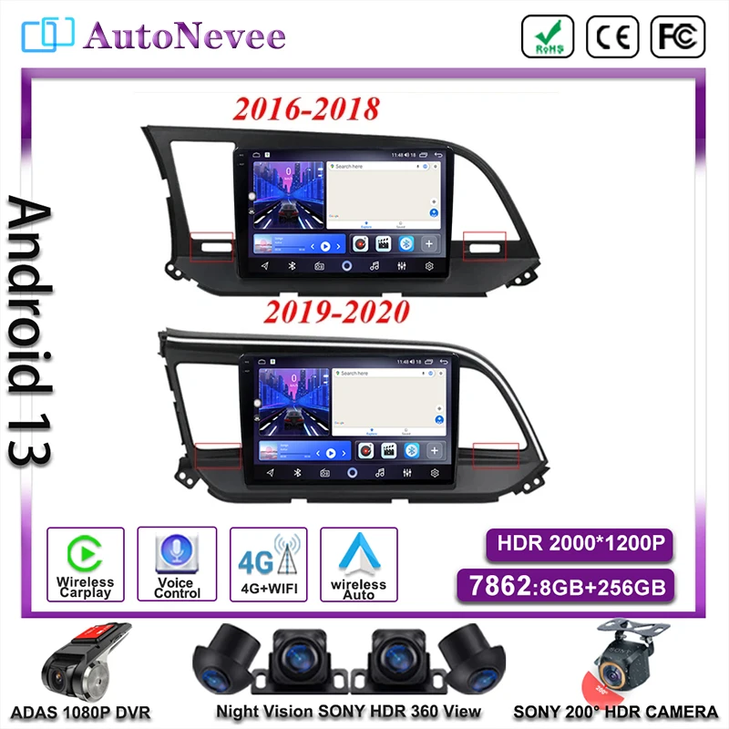 

For Hyundai Elantra 6 2016-2020 Multimedia Player GPS 5G QLED Navigation Carplay Android12 Car DVD Auto Radio Stereo