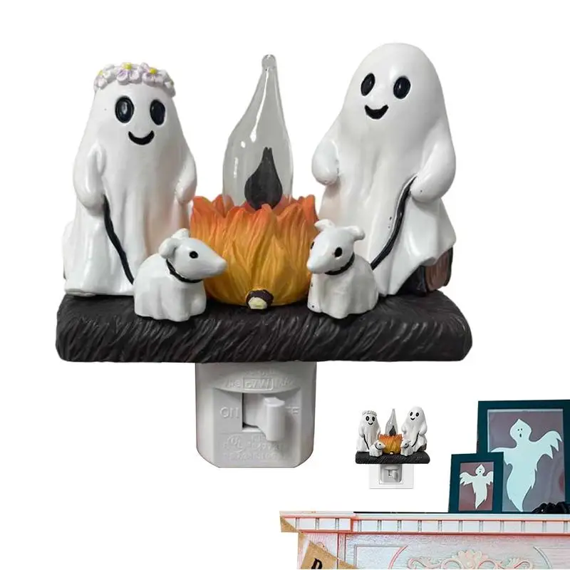 Ghost Campfire Flickering Nightlight Halloween Resin Ghost Walking Dog Nightlamp Decorative Nightlight Flameless Candles For