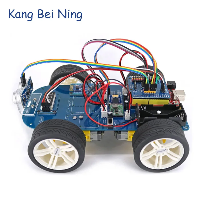 4WD Smart Car Kit Serial Bluetooth-compatible Control Rubber Wheel Gear Motor with Tutorial Compatible for Arduino