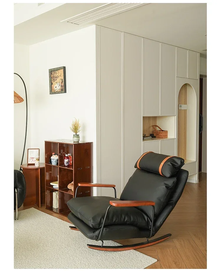 A French retro single sofa chair leather rocking chair recliner balcony living room lazy leisure chair