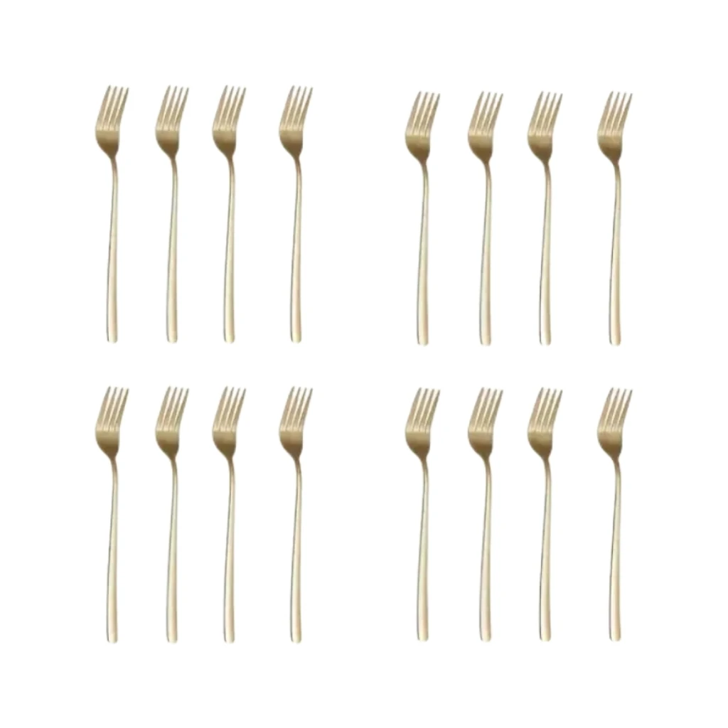 

16pcs golden stainless steel Korean dining fork, machine washable, suitable for kitchen, restaurant, wedding