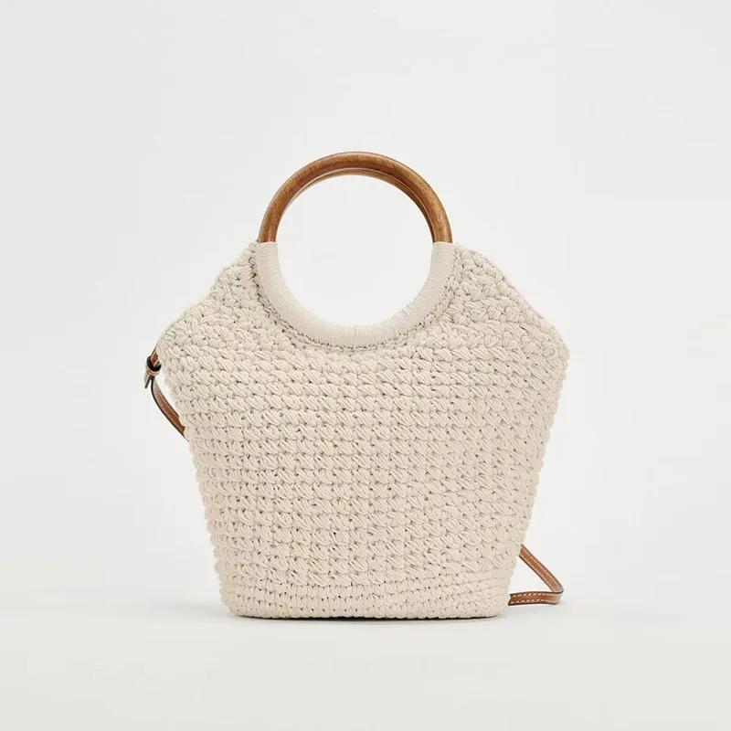 

Handmade Rope Knitting Shoulder Bag Round Handle Woven Women Handbag Travel Crochet Beach Bags for Women Crossbody Bags Clutch