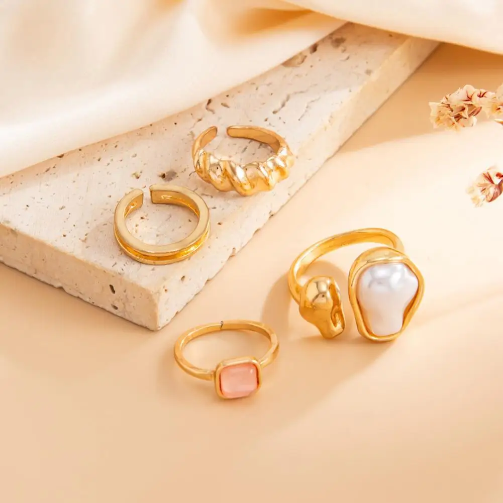 Faux Baroque Pearl Toe Ring, Non Tarnish Open Toe Ring, Adjustable Golden Foot Jewelry 4Pcs Set For Women