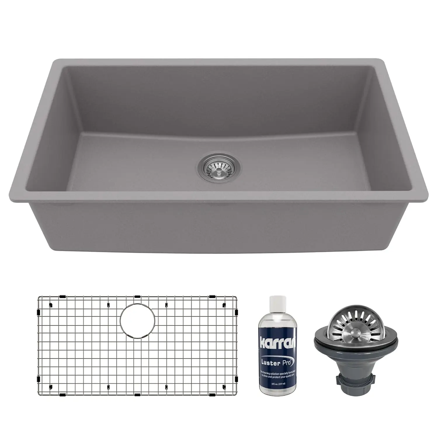 

812 Undermount 32.5" Single Bowl Quartz Composite Kitchen Sink Kit in Grey Extra Deep 9" Basin, Sound Dampening,, Customized