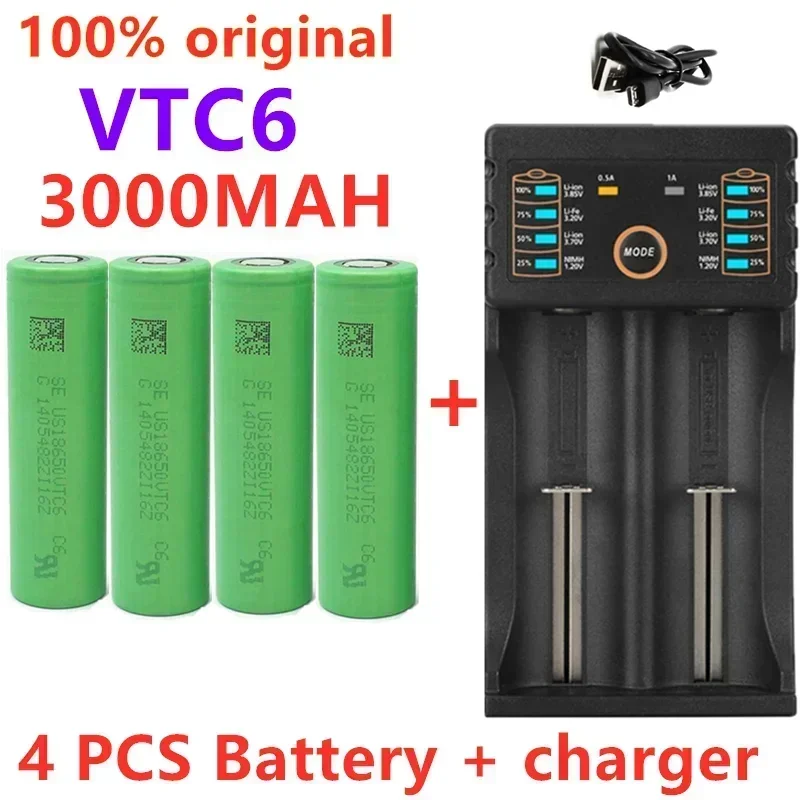 

2024 New original 3.7 V 3000 MAH 18650 battery for us18650 Sony VTC6 30A toys tools flashlight battery+USB Charger