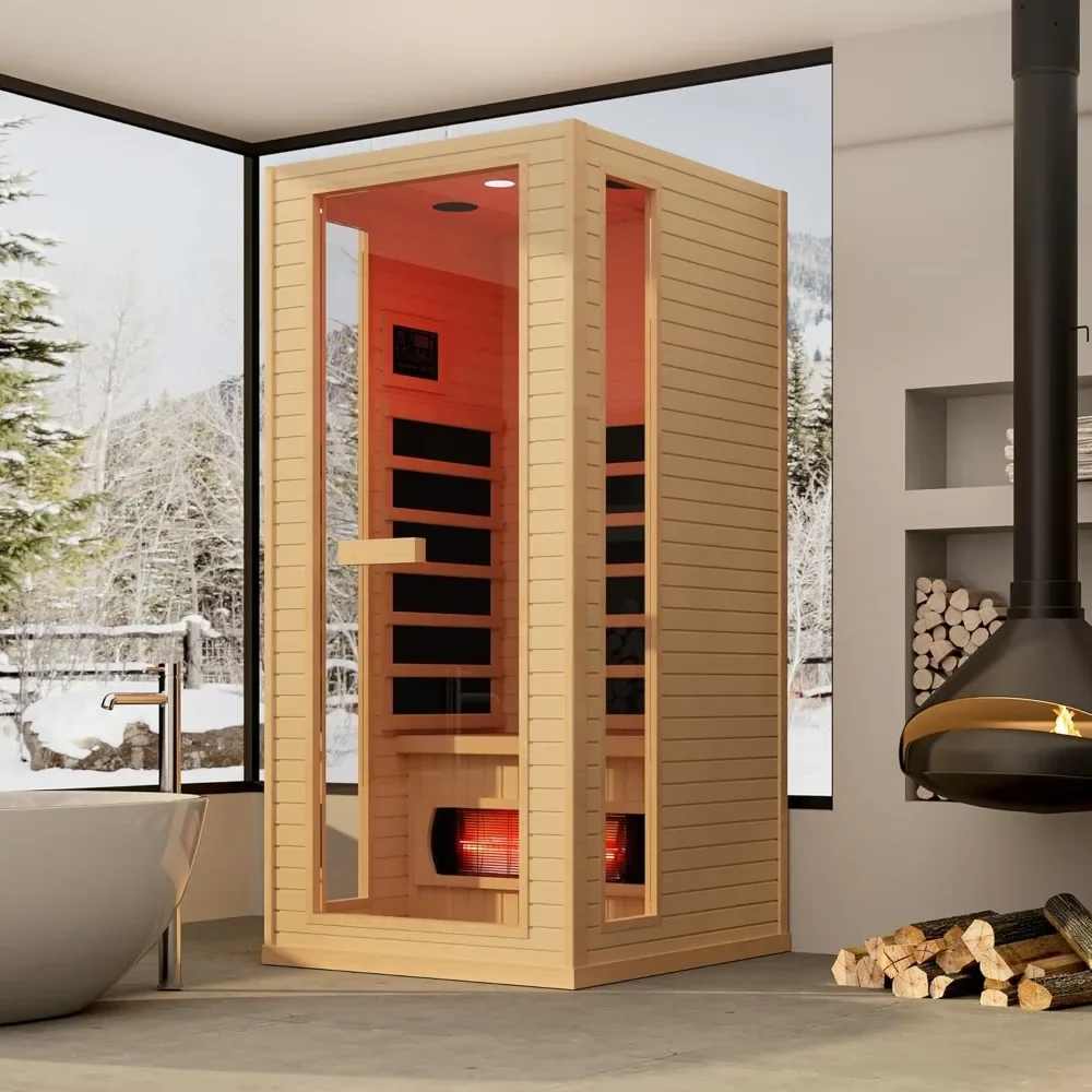 Infrared Sauna with Rapid Heating 4 Carbon Panels & 1 Carbon Tube, Bluetooth and 7 Color Therapy Lights，Indoor Dry Sauna