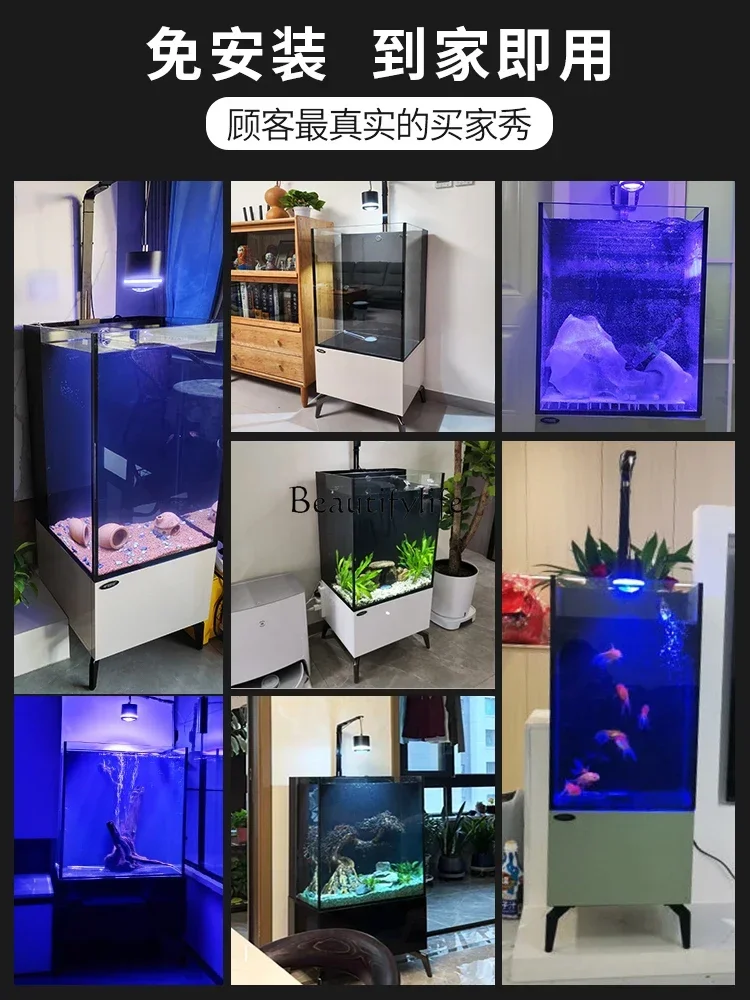 Soggiorno piccolo quadrato Base VAT Cabinet filtro posteriore Super White Glass Fish Globe Aquarium Floor Home