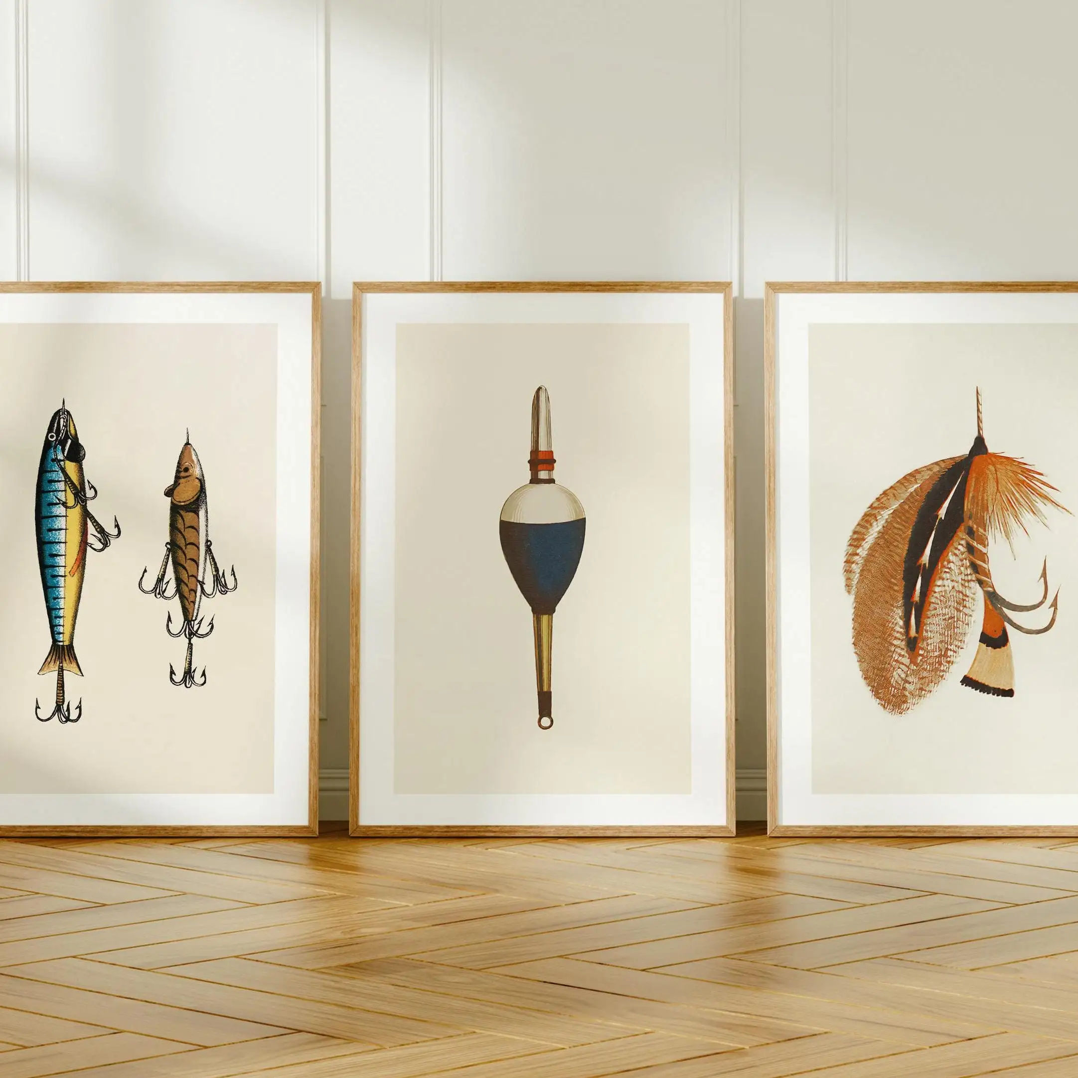 3pcs Vintage Fishing Gear Art Posters Creative Fish Hook and Float Frameless Canvas Prints  Home Decor  Perfect Gift for Angler