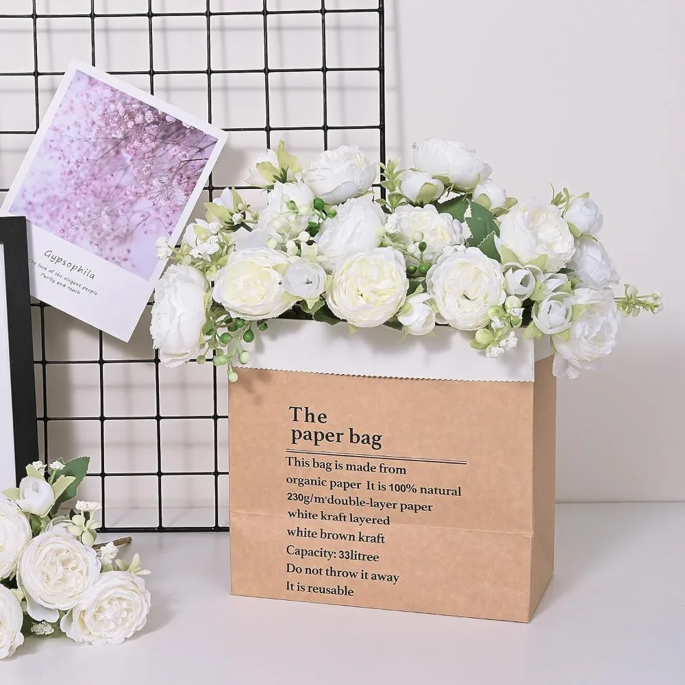 مارتن مول 2 عبوة من زهور الفاوانيا الاصطناعية، الفاوانيا الاصطناعية البيضاء، زهور الفاوانيا الحريرية، زهور الفاوانيا الاصطناعية #3