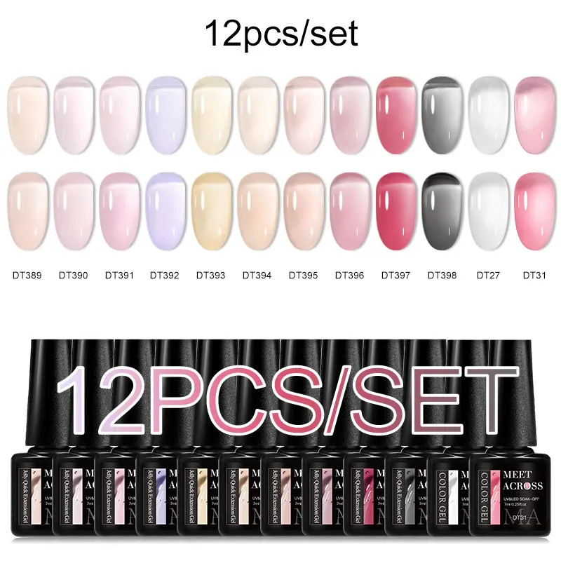 MEET ACROSS 12PCS/Set Auroras Gel Nail Polish Kit Macaron Candy Color Semi Permanent Nail Art Gel Varnish Spring Summer Manicure