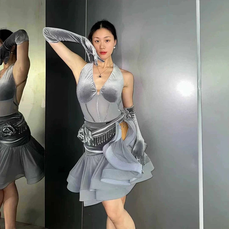 

New High-End Women Latin Dance Wear Salsa Tango Practice Clothes Competition Wear Adult Performance Training Clothes VBH1593