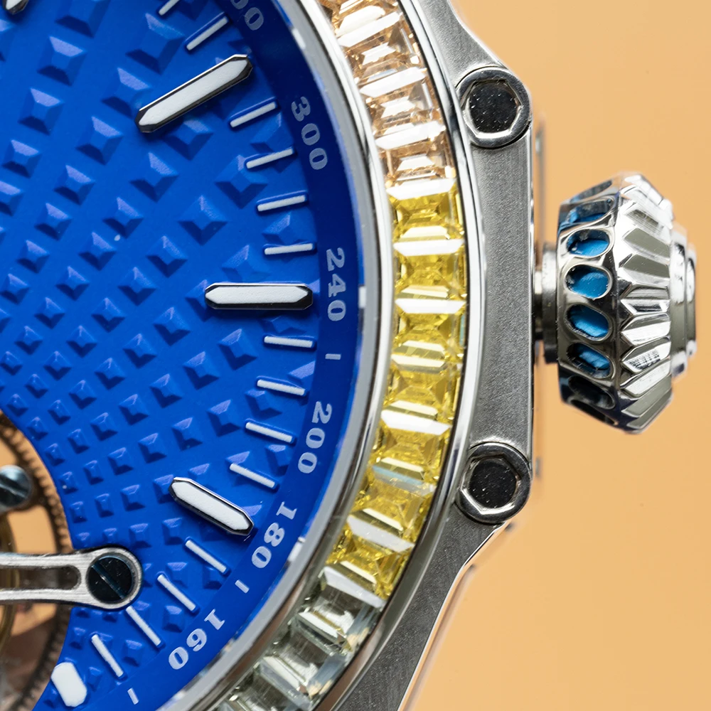 AJUT 0386 Automatic Tourbillon Mechanical Man Watches Hydraulic Surface Square Diamond Bezel Tourbillon Movement Men's Watches