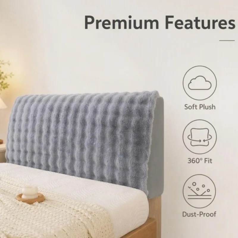 Faux Fur Bed Headboard Cover Elastic Plush Bed Backrest Slipcover Soft Fluffy Anti Collision Upholstered Bedroom Bed Head Cover