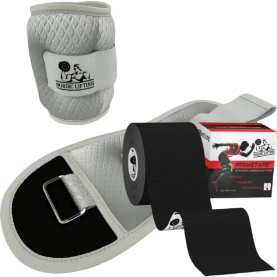 Knöchel-Handgelenkgewichte, 2 Pfund-Bündel mit Kinesiologie-Tape, 1 Stück, für Widerstandstraining und Sportrehabilitation, Schwarz, ideal für Fitne