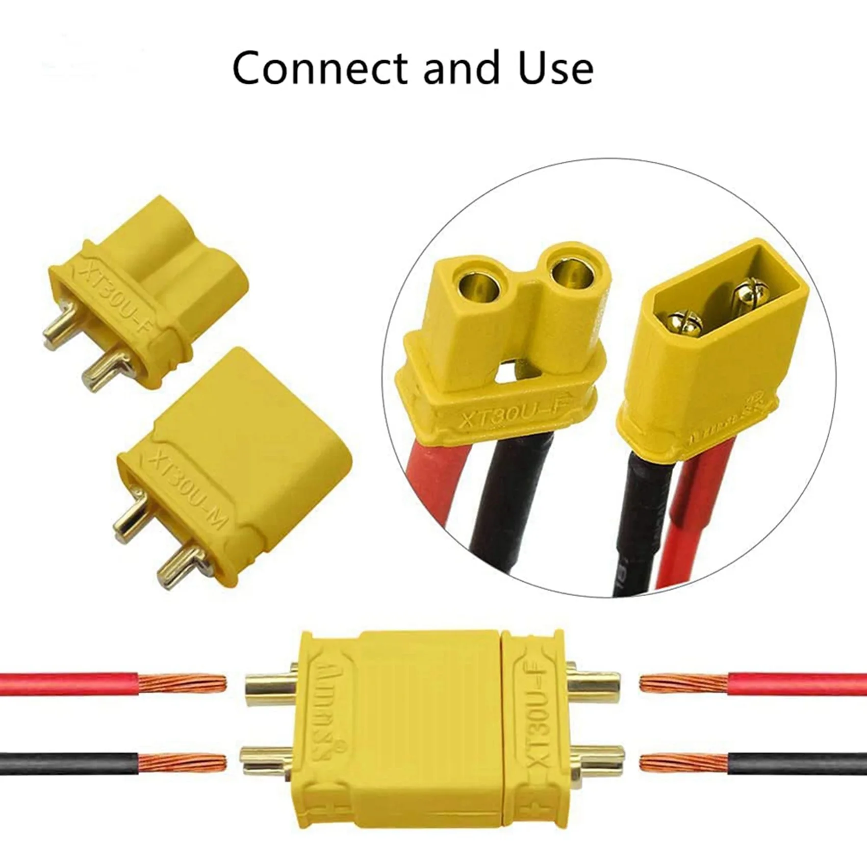 【FLASH DEAL】XT30 60 Pairs Male Female Battery Connectors XT30U Male Female Connectors Round Plug Female With Heat Shrink Tube