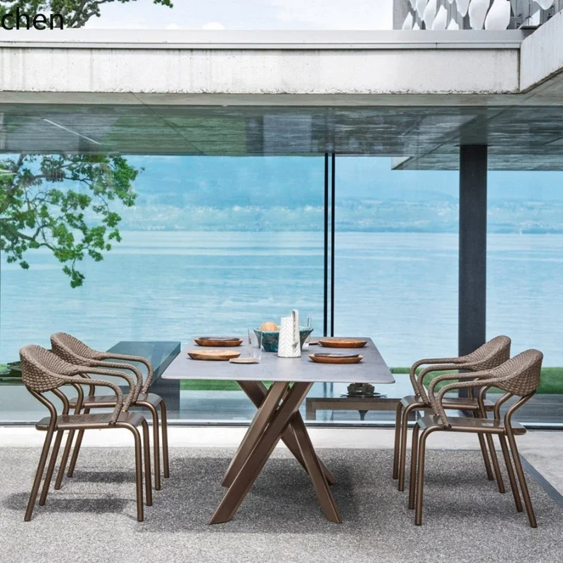 TQH-c13  Nordic outdoor dining tables and chairs light luxury rock slab balcony creative courtyard simple leisure outdoor tables