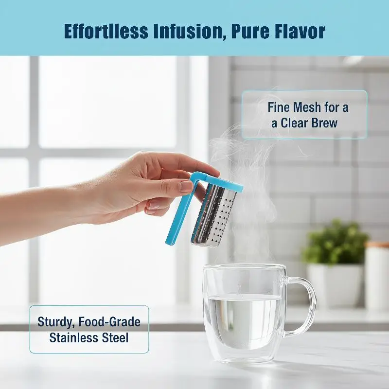 @*Stainless Steel Tea Infuser Fine Mesh Strainer Sieve Eco Friendly Reusable Tea Leaf Filter for Home Family Daily Use
