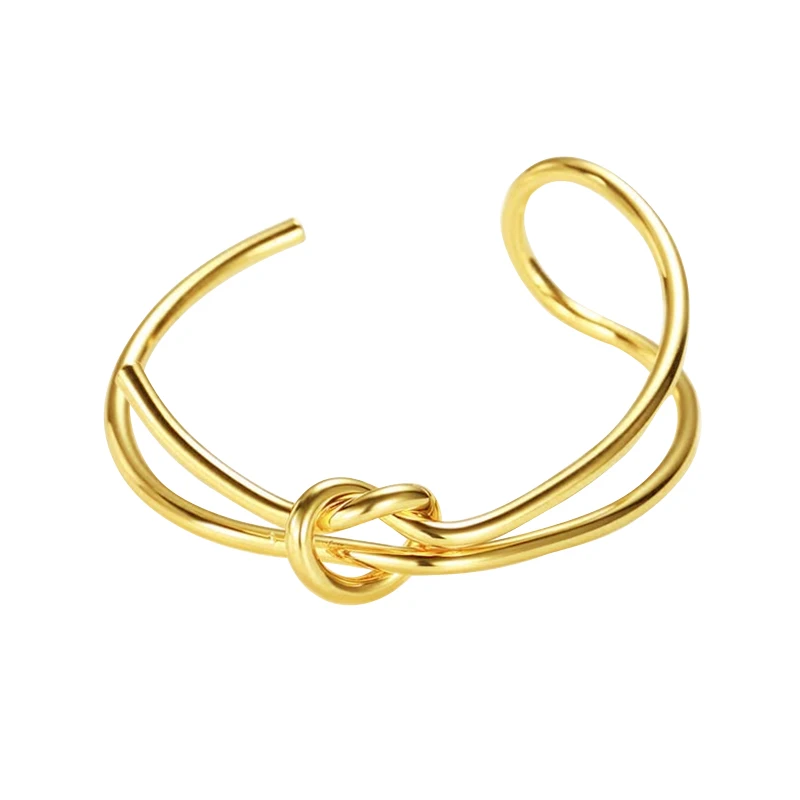 HUANQI 2019 New Design Metal Gold Color Copper Plated Double Layer Knot Bracelets for Women Girl Bangle Party Jewelry Gift