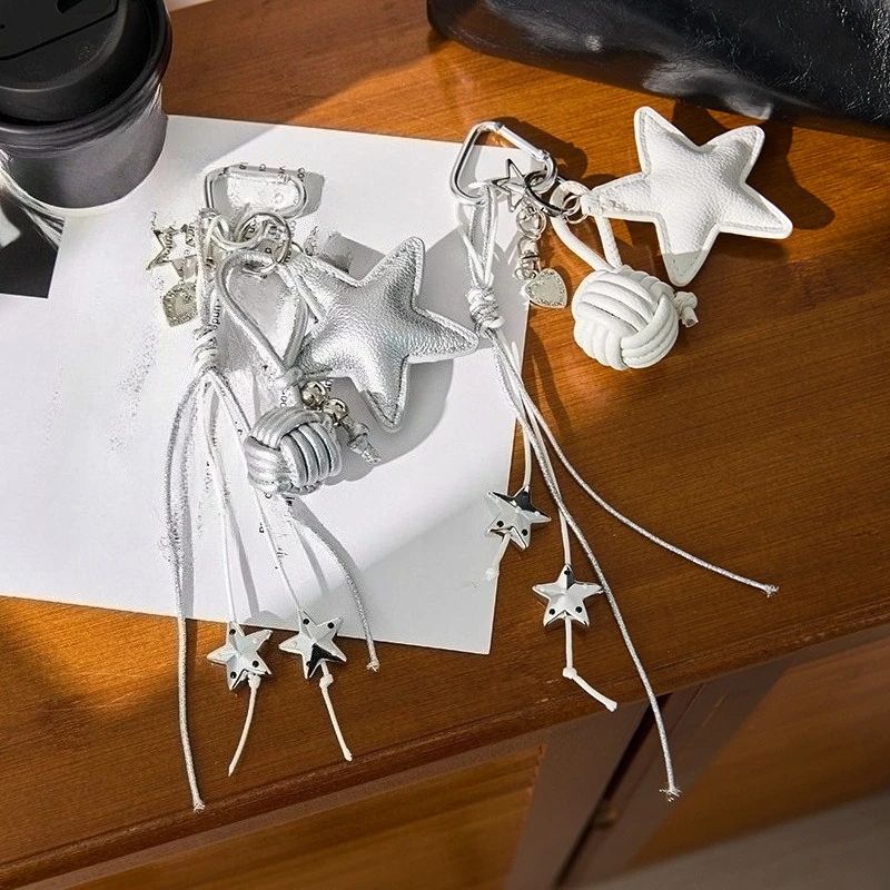 

Sweet Leather Star Couple Keychain Cute Korean Bag Charm Bling Backpack Decoration Pendant Gifts Trendy Accessories