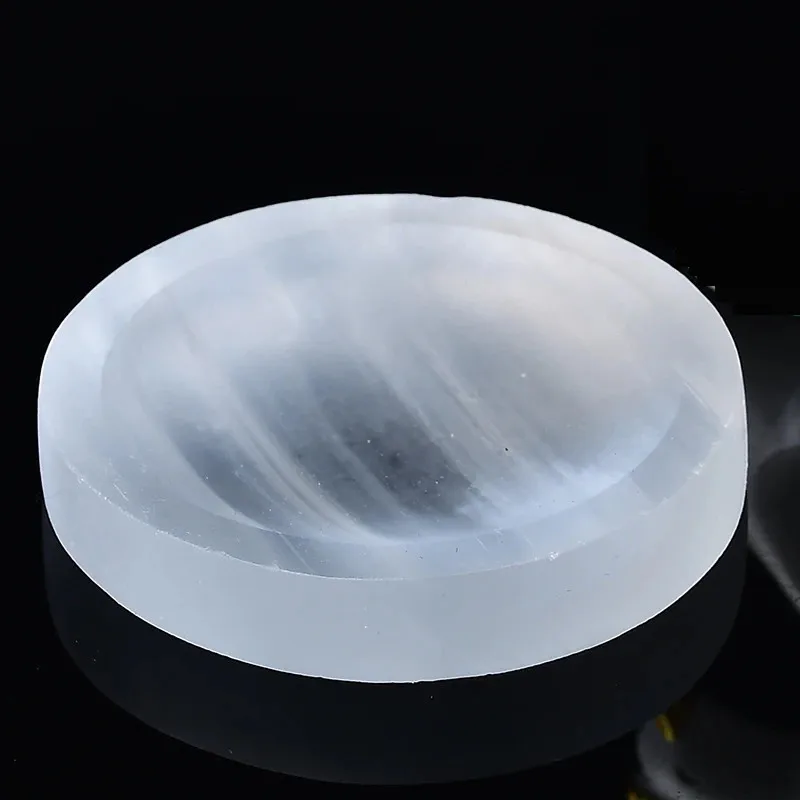 1PC Natural Selenite Plate Round Shaped Carved Charging Plate For Reiki Healing and Crystal Grid Fengshui Quartz Mineral Gift