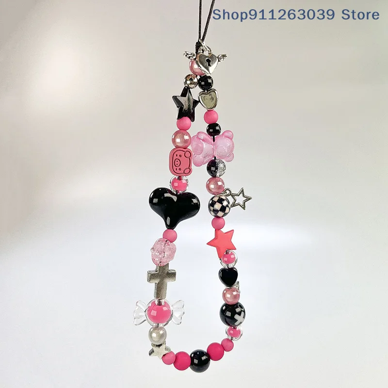 （SS）Y2K Sweet Cool Girls Phone Lanyard Fresh Beaded Mobile Phone Chain Wristband Keychain Cellphone Strap CCD Camera Pendant