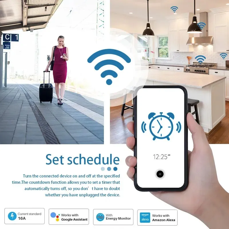 Tuya-Prise intelligente WiFi avec surveillance de l'alimentation, Smart Life, télécommande, prise en charge de Google Assistant, Alexa, EU16A, 20A