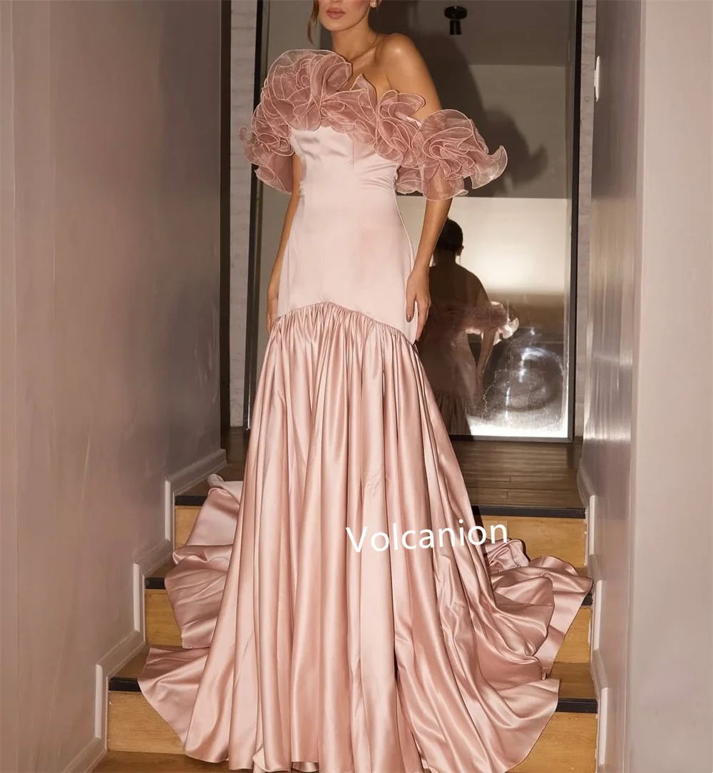 فساتين طويلة مخصصة بطيات مكشكشة من Charmeuse على شكل حرف a مكشوفة الكتف مناسبة مخصصة للسهرات أزياء رسمية رائعة #2